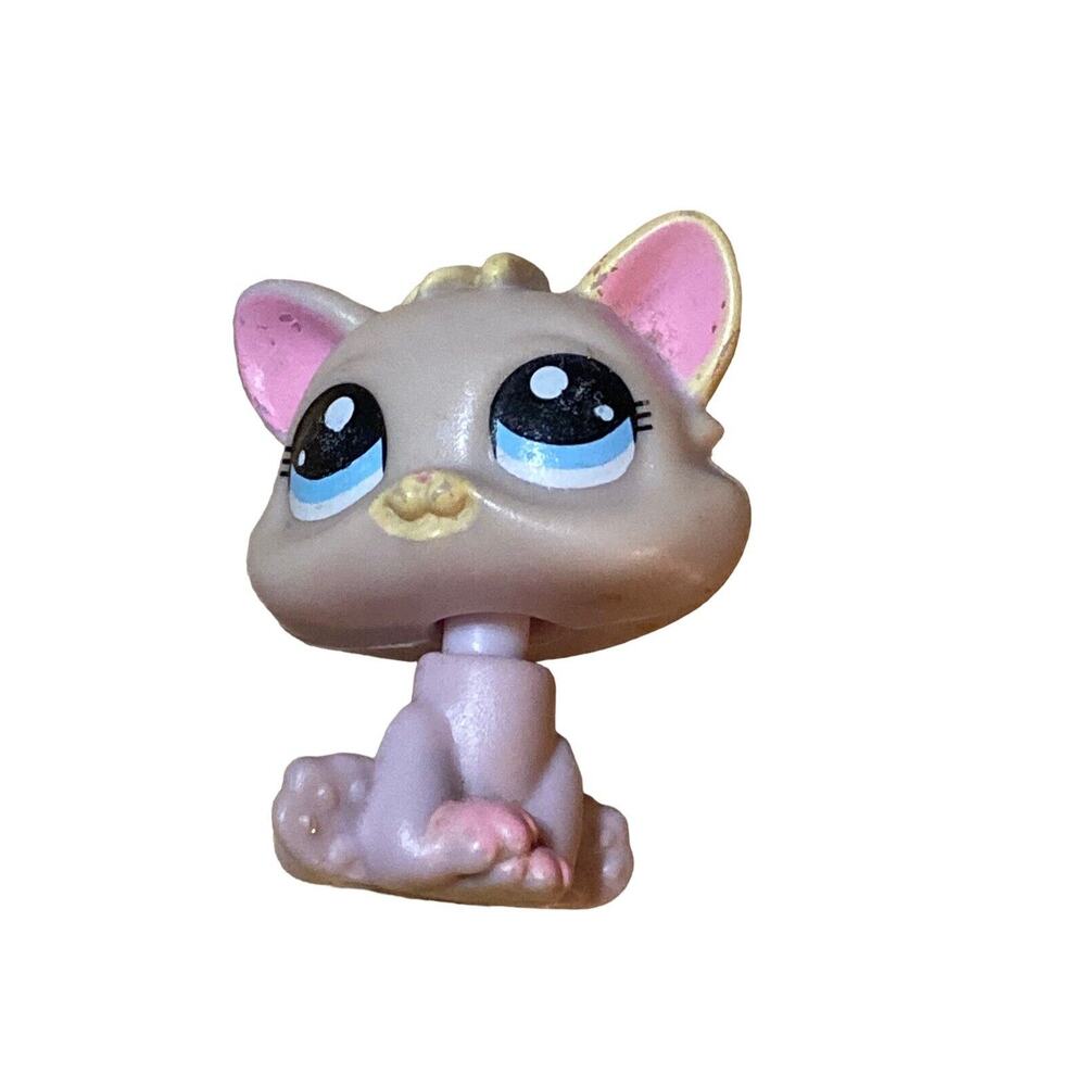 Littlest Pet‎ Shop Purple Gray Persian? Cat Blue Eyes Sitting LPS